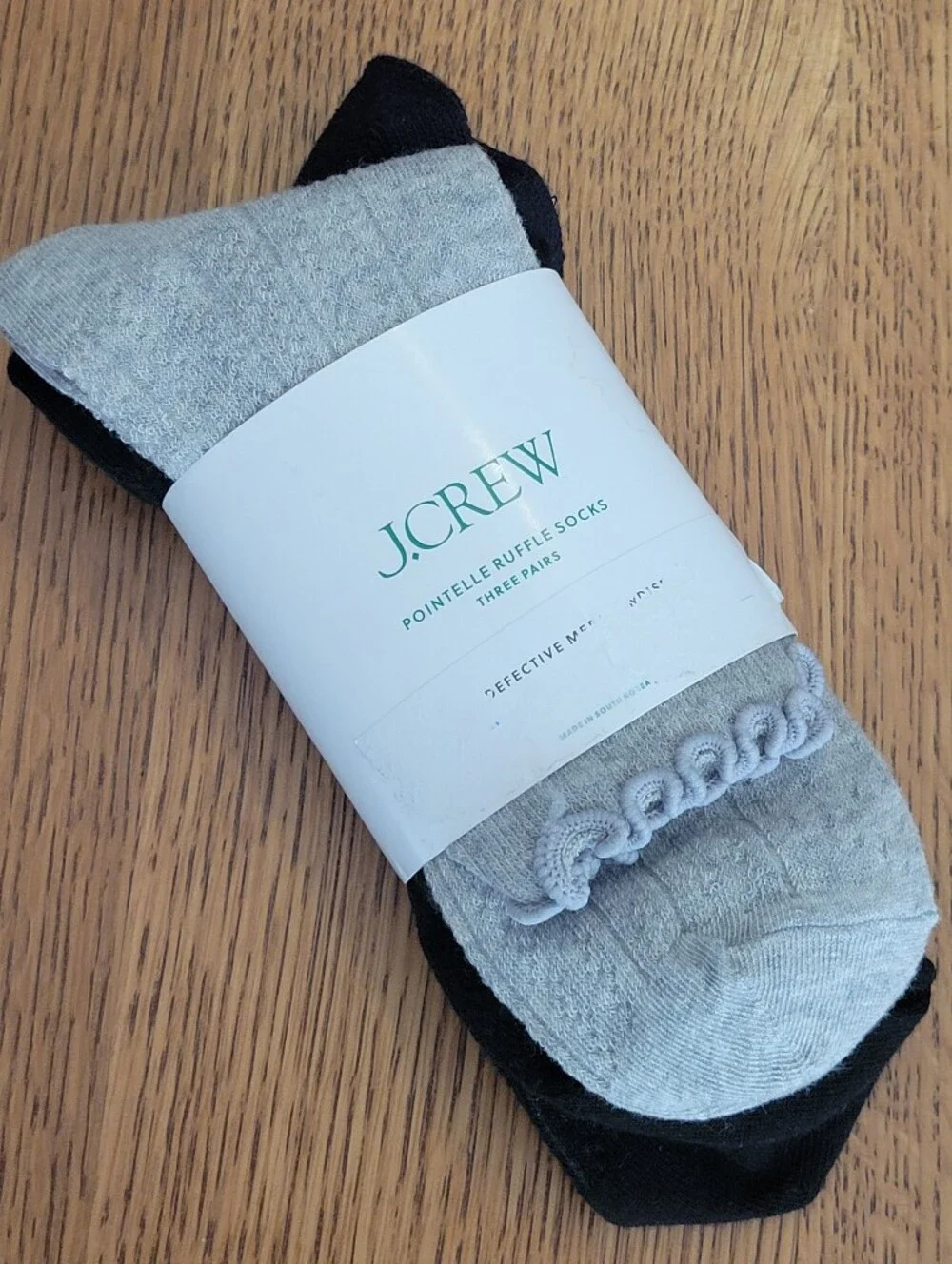 J. Crew Pointelle Ruffle Socks- 3 pack - Navy, Black, Grey